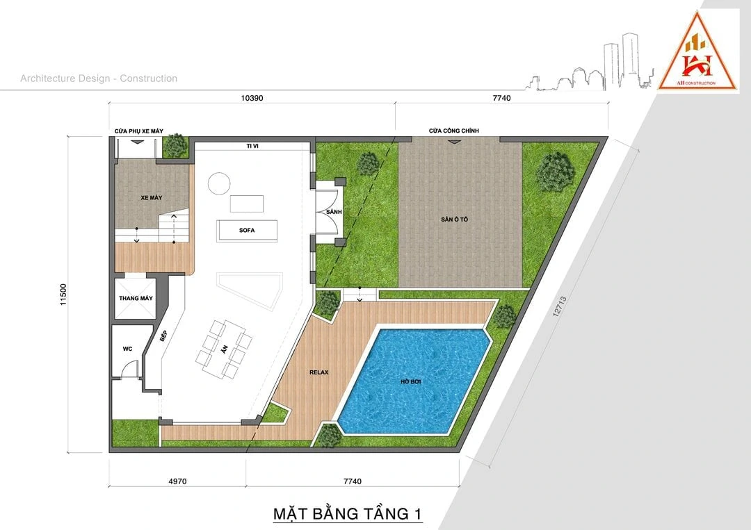 bản vẽ nhà tầng 1 khách hàng xây dựng ah