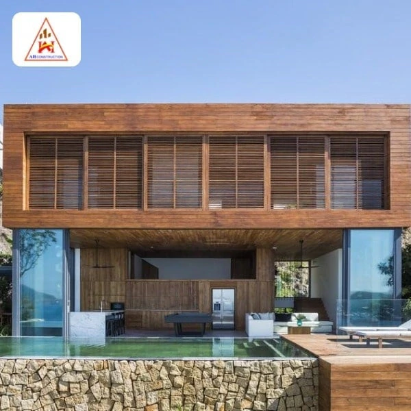 Biệt thự gỗ hiện đại với mái vuông