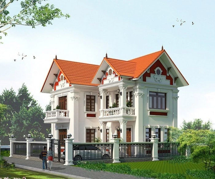 nhà mái ngói cam hiện đại