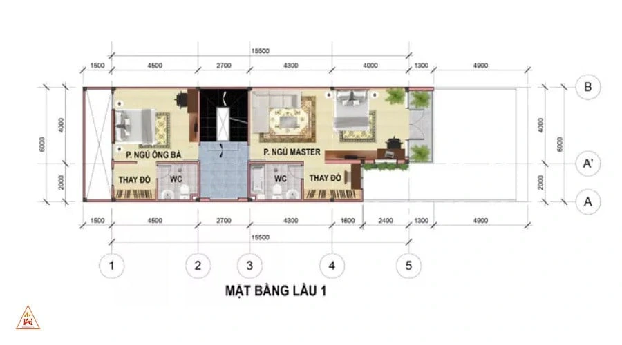 tầng 1 nhà phố 6x17m