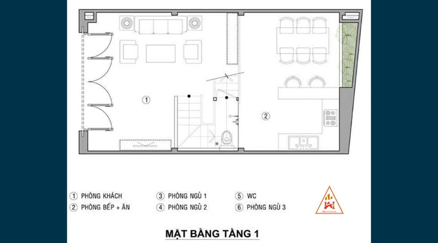tầng 1 thiết kế nhà 40m2
