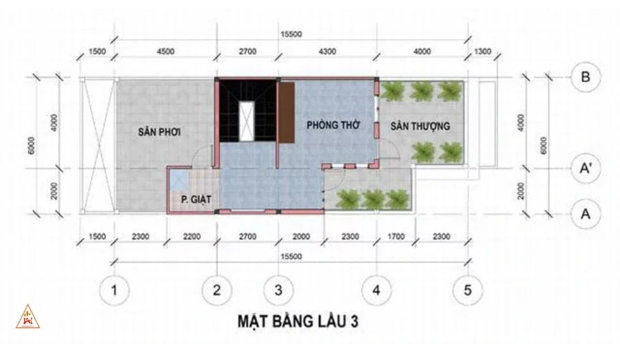 tầng 3 của nhà phố có diện tích 6x17